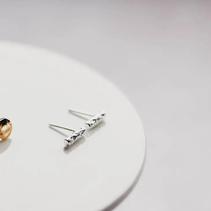 Meteorite Bar Studs | Silver