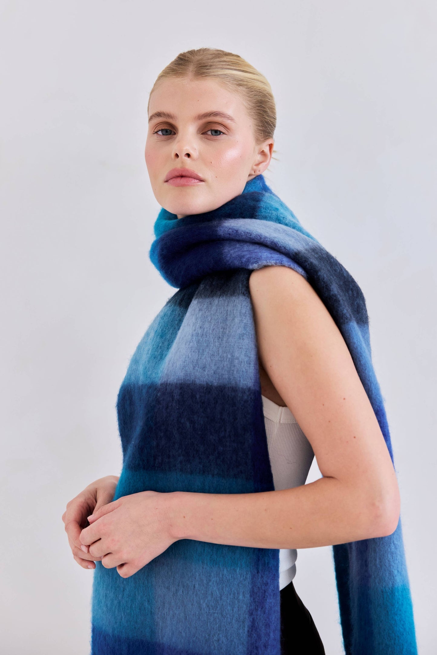 The Reykjavik Scarf - 100% Recycled - Blue Check - AW25