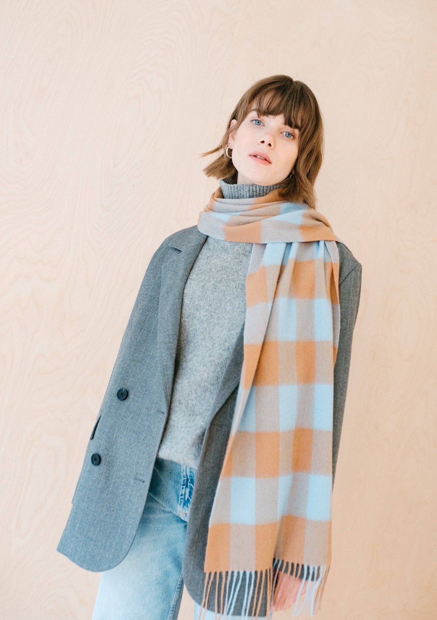 Lambswool Scarf | Blue Gingham