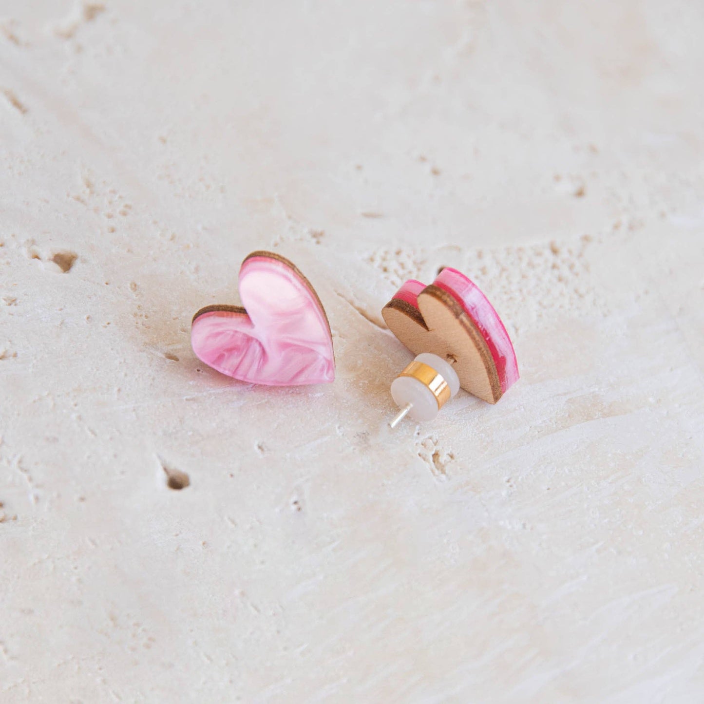 I Heart You Stud Earrings | Pink Marble