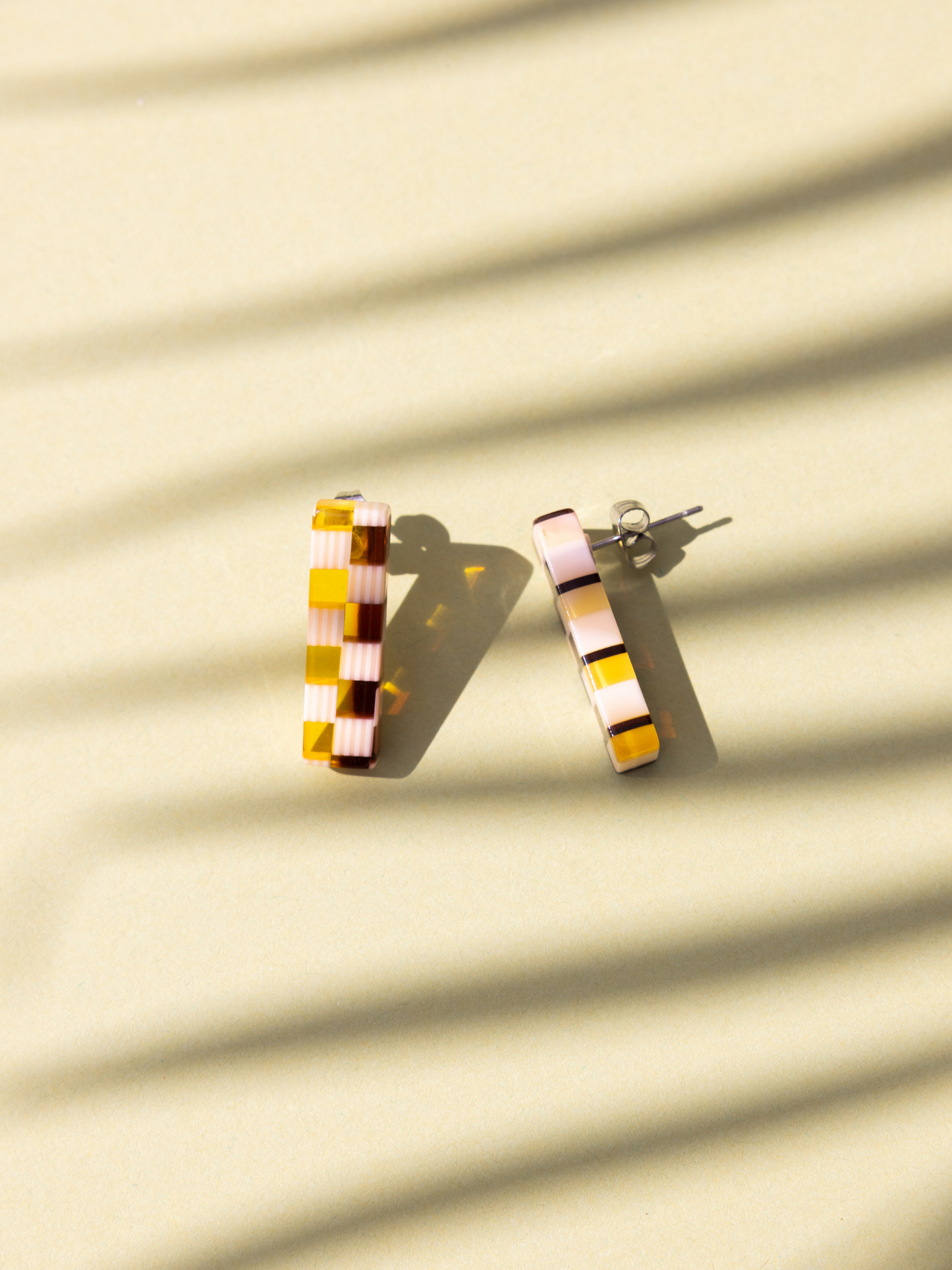 Ivy | Checkered | Yellow + Cream Stud Earrings | Medium Size