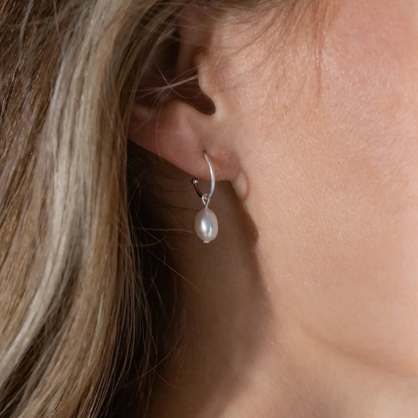 Silver Pearl Drop Studs