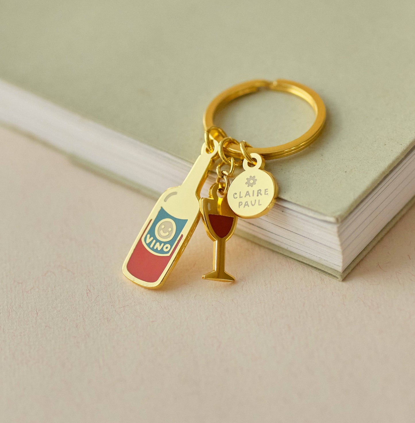 Red Wine and Glass Keyring Charm