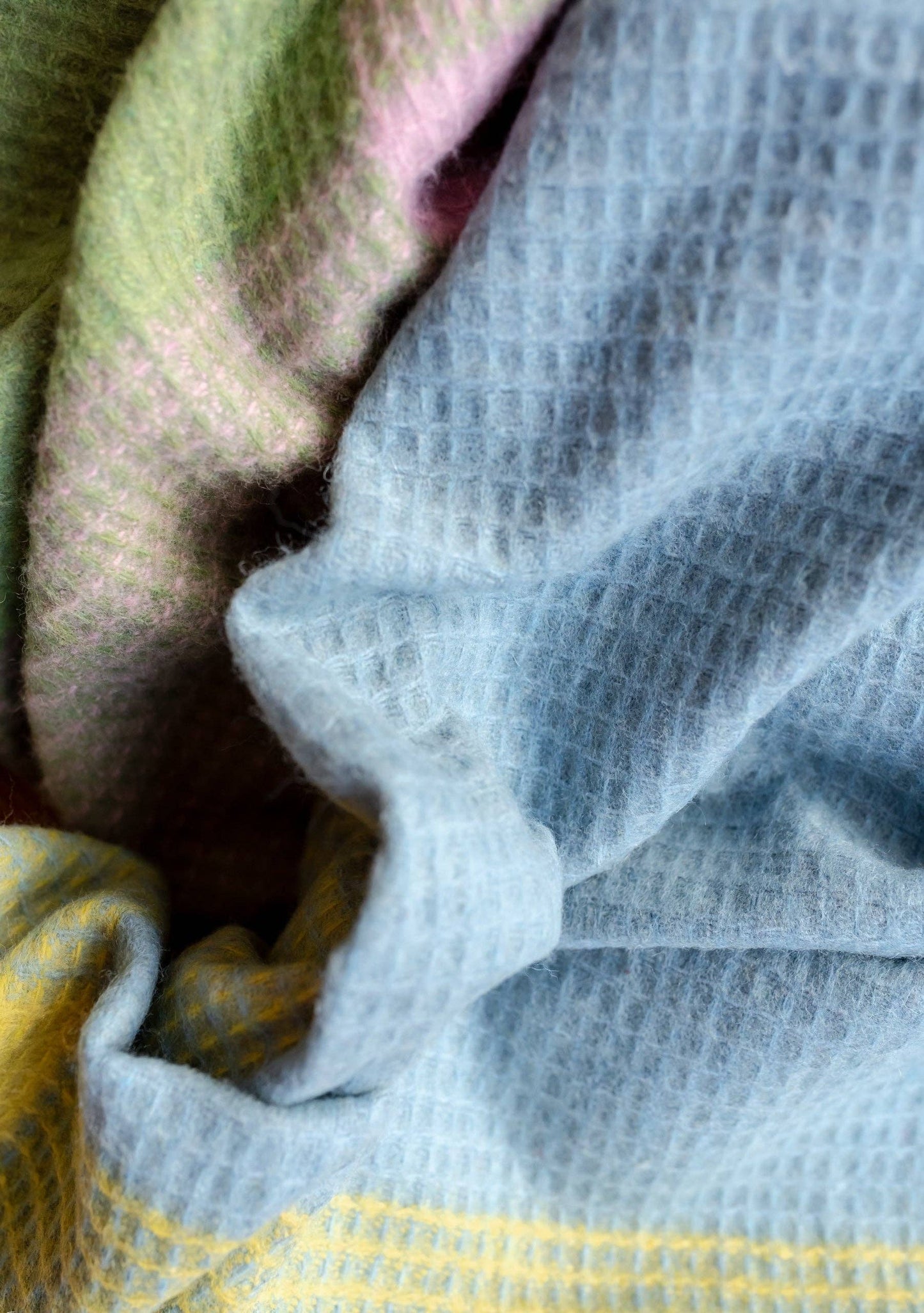 Recycled Wool Blanket | Green Waffle Block