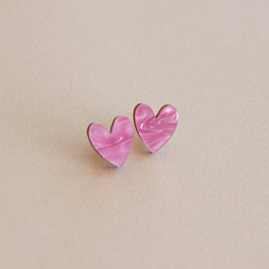 I Heart You Stud Earrings | Pink Marble