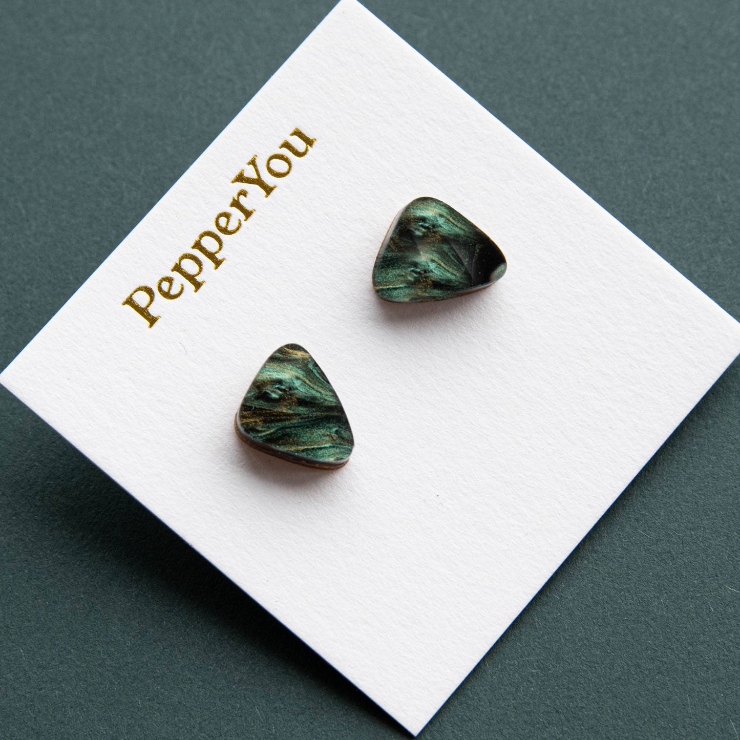 Dreams Stud Earrings | Teal and Gold Marble