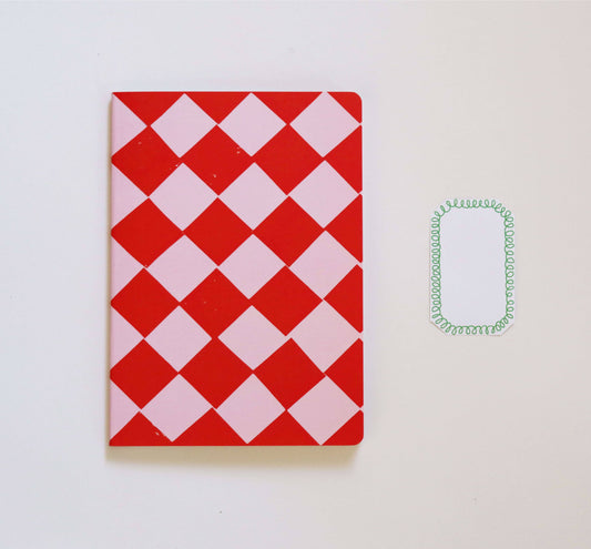 Red and Pink Chequered Sketchbook | A5