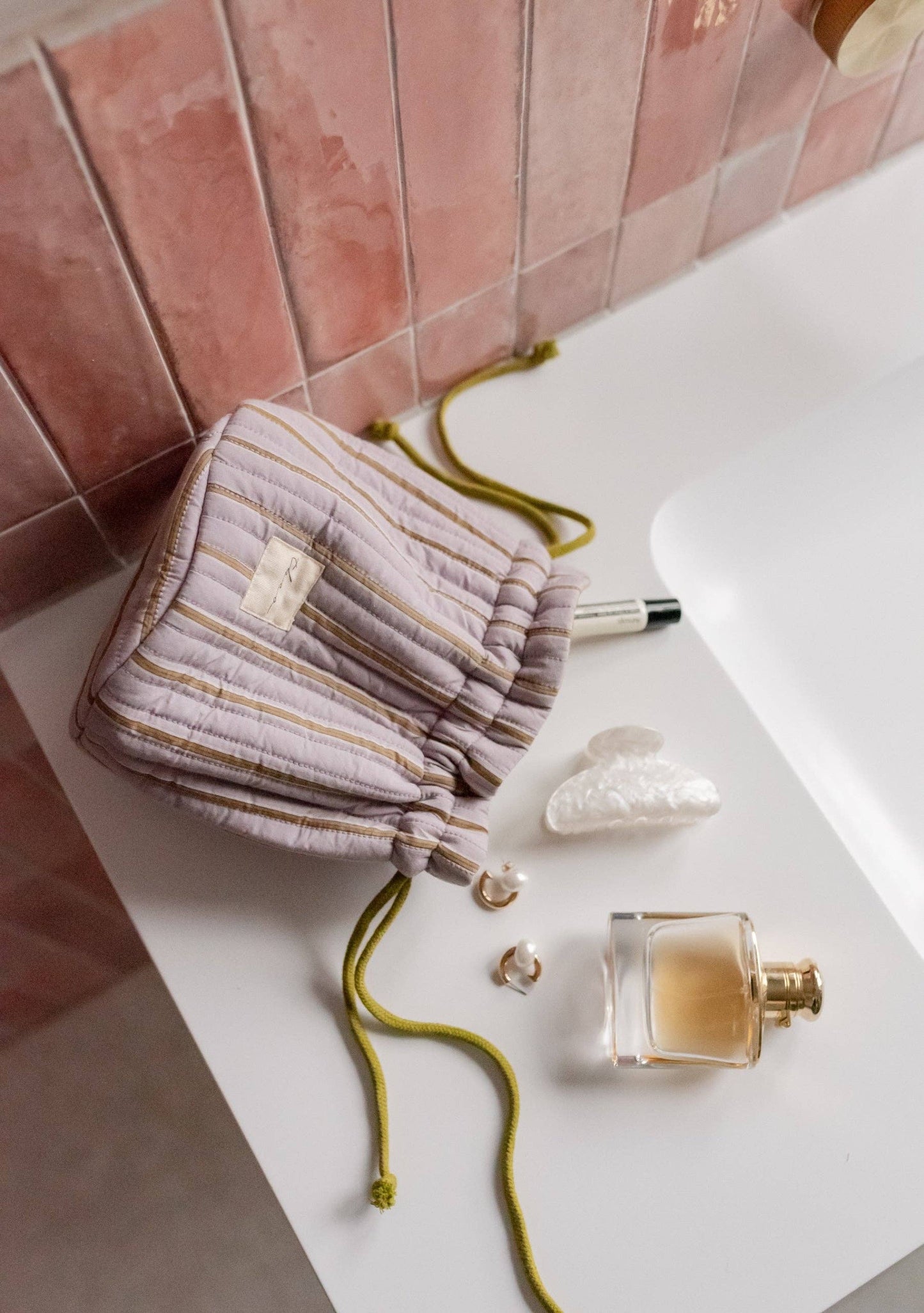 Cotton Wash Bag | Lilac Stripe