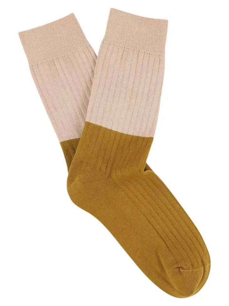 Women Block Socks | Pink+Bronze