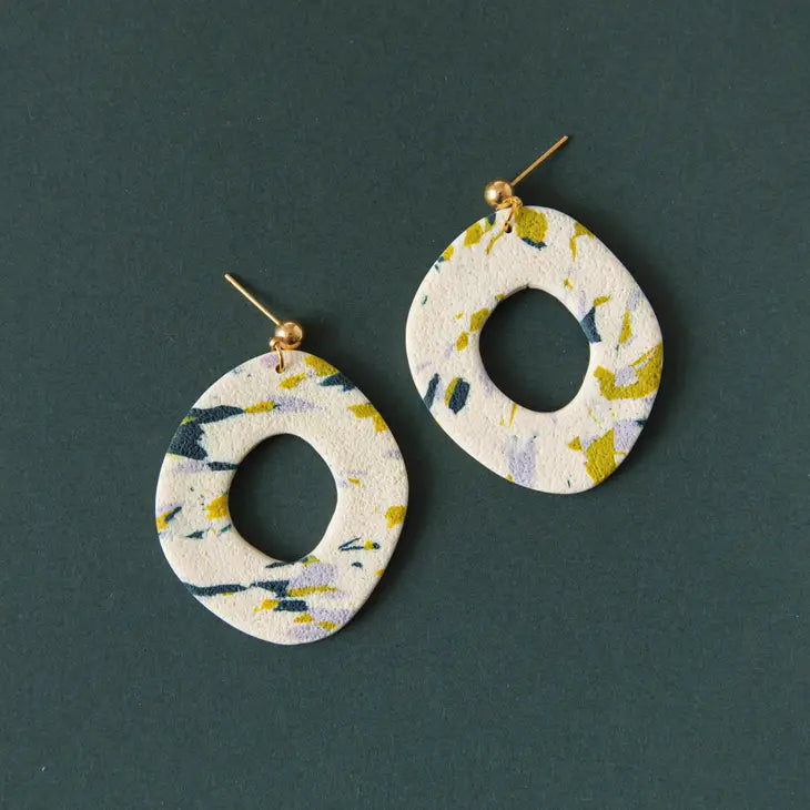 Organic Structure Terrazzo Earrings | Teal, Lilac and Chartreuse