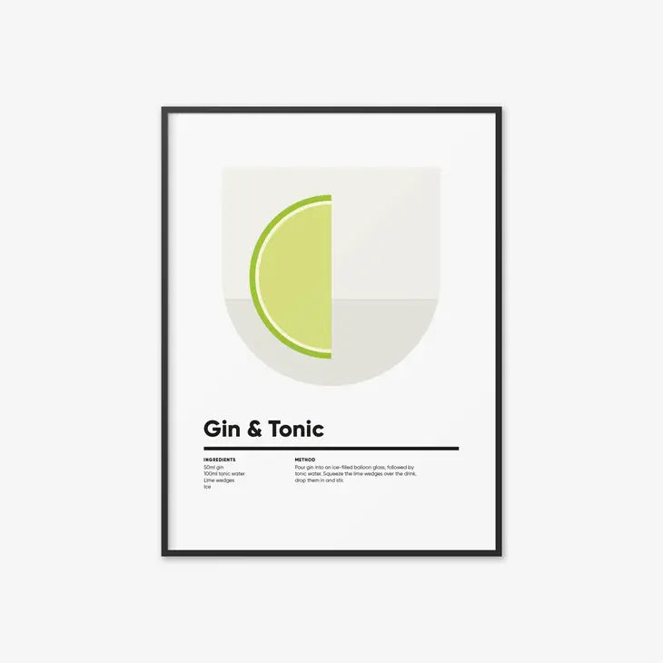 Gin & Tonic Cocktail Print | A4