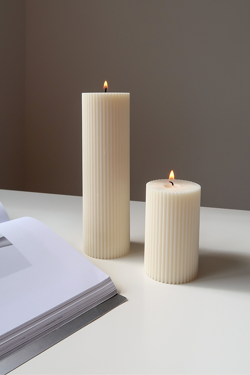 Ribbed Pillar Candle Cream | Two Sizes