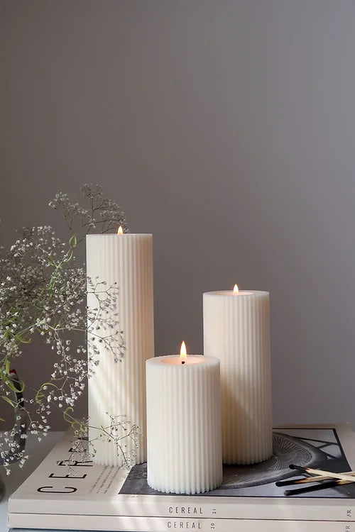 Ribbed Pillar Candle Cream | Two Sizes