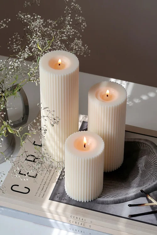 Ribbed Pillar Candle Cream | Two Sizes