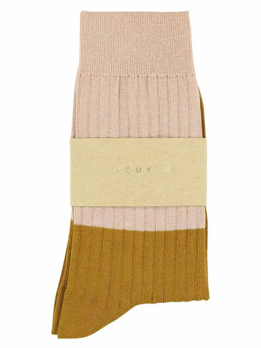 Women Block Socks | Pink+Bronze