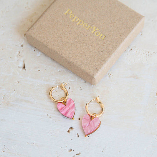 Love Grows Here Hoops | Pink Marble