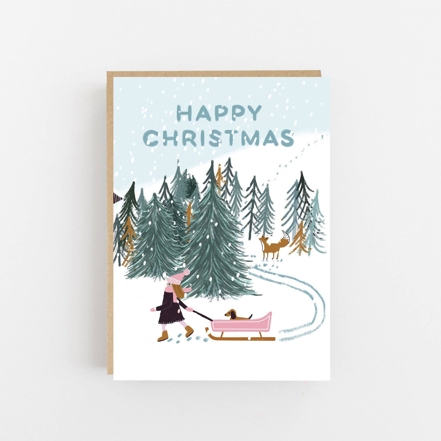 Girl Looking for Christmas Tree Card