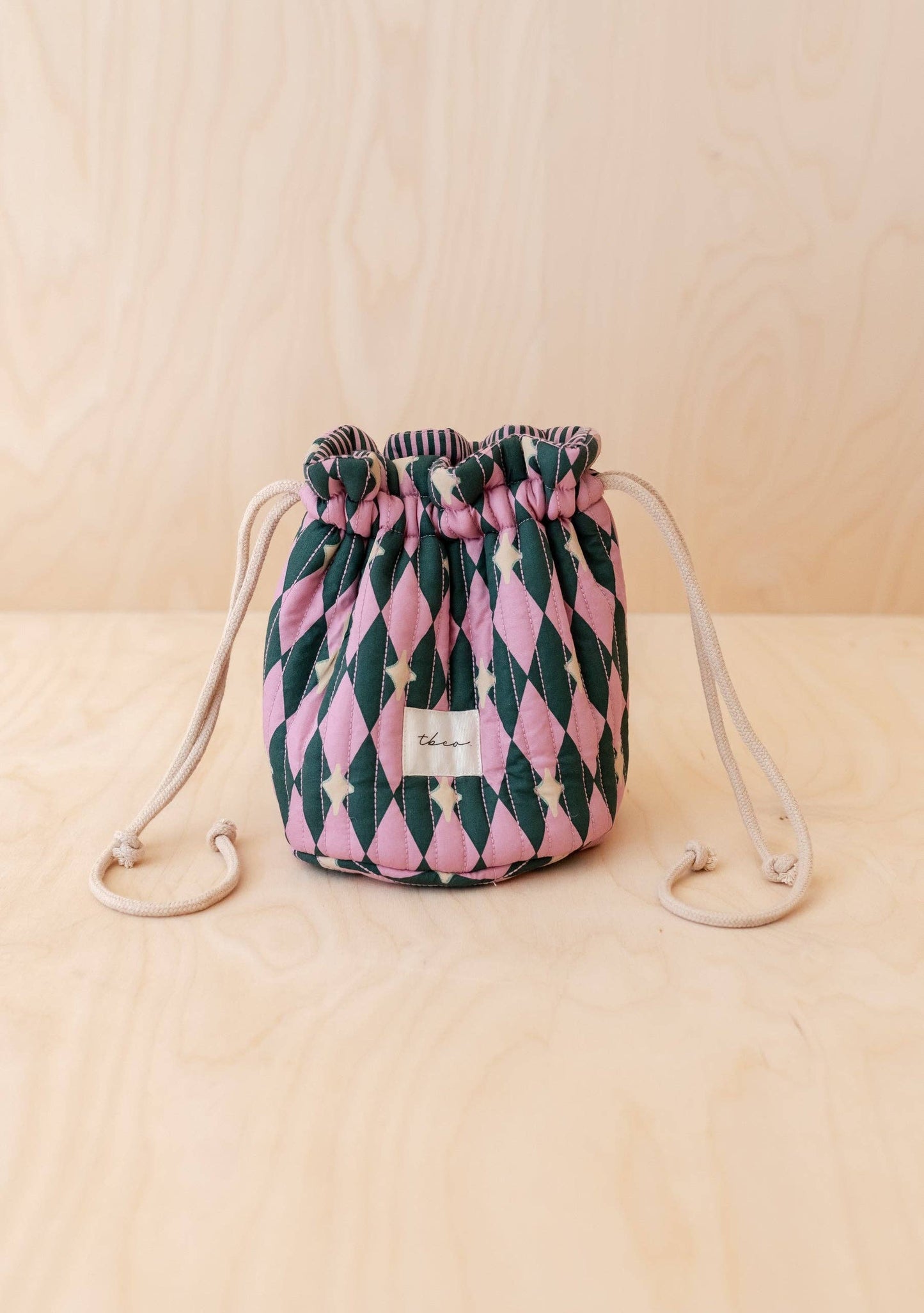 Cotton Wash Bag in Pink Harlequin