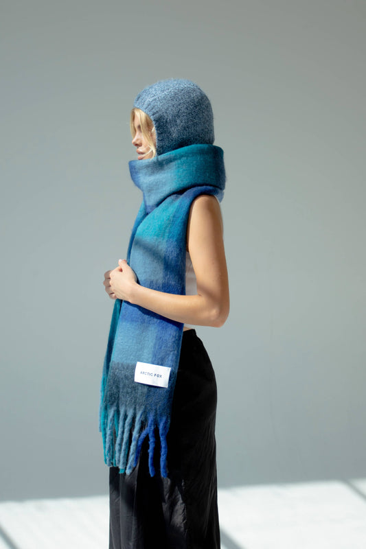The Reykjavik Scarf - 100% Recycled - Blue Check - AW25