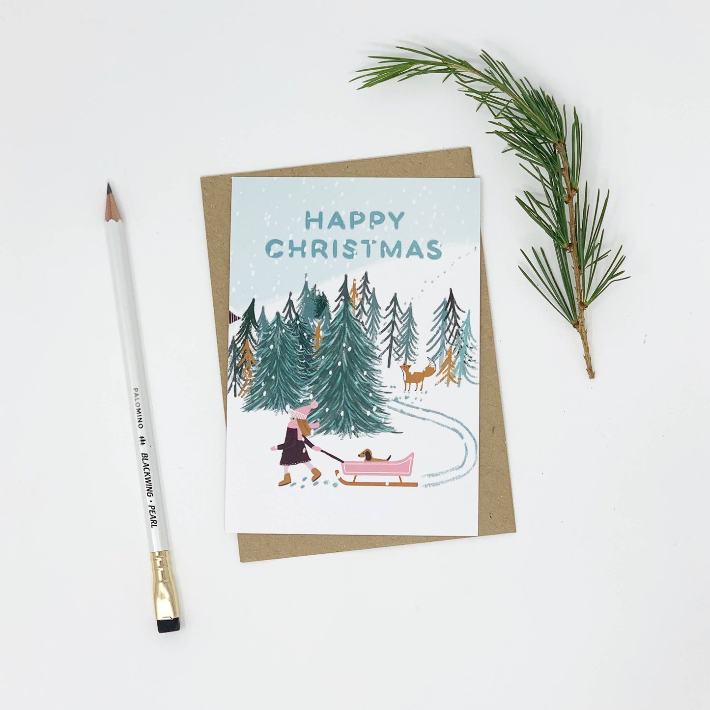 Girl Looking for Christmas Tree Card