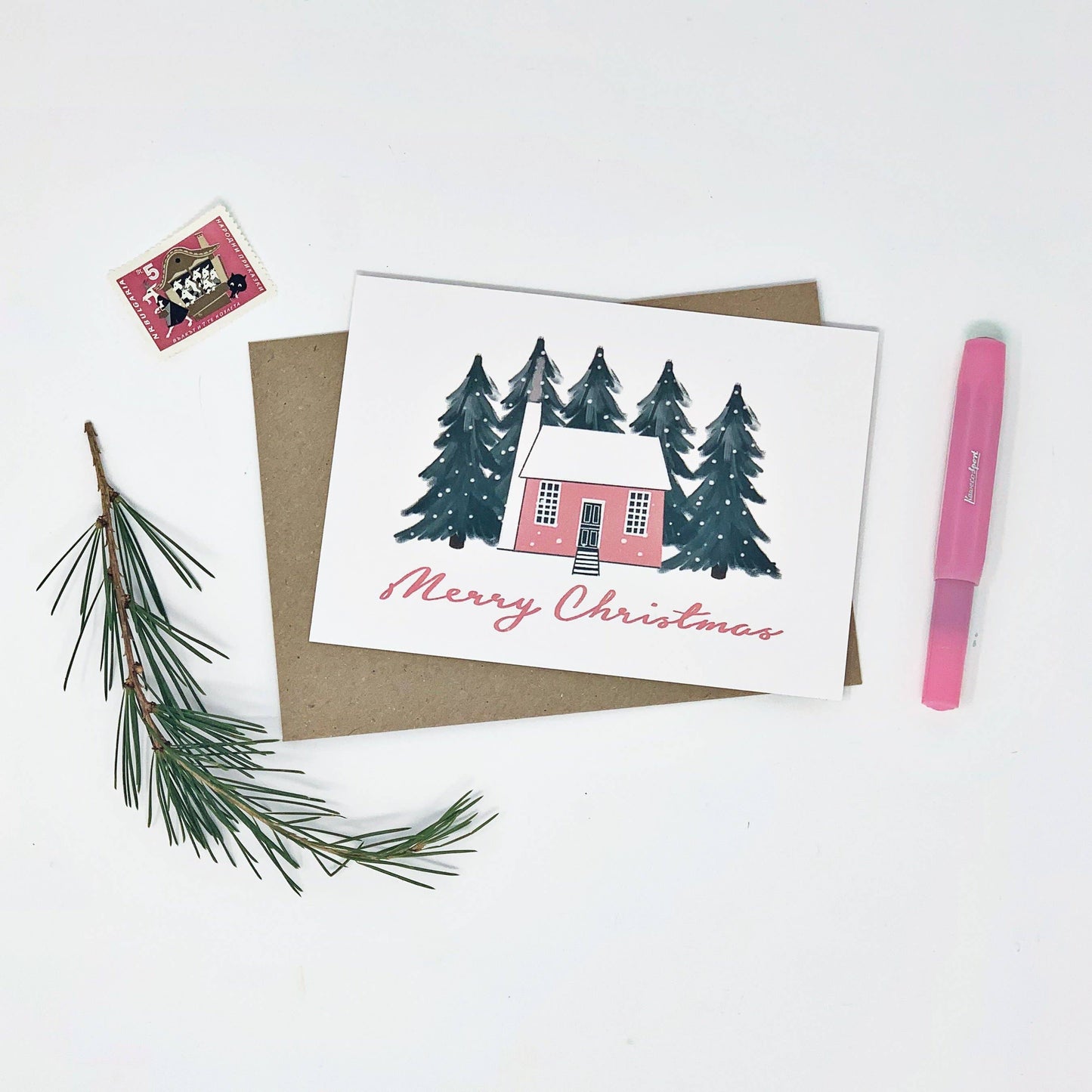 Scandinavian Pink House Card