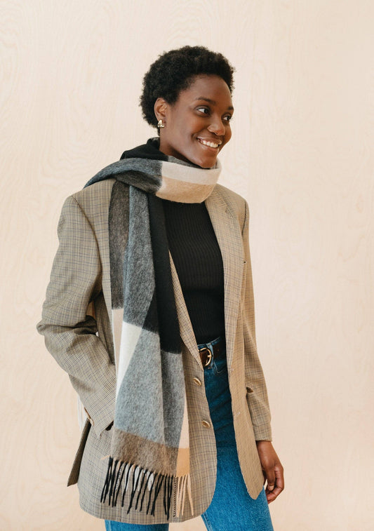 Lambswool Oversized Scarf | Monochrome Check