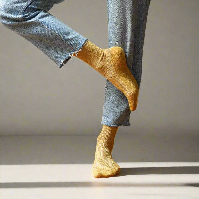 KLUE Glitter Lurex socks in eco-friendly Lyocell | Mustard: 36-40